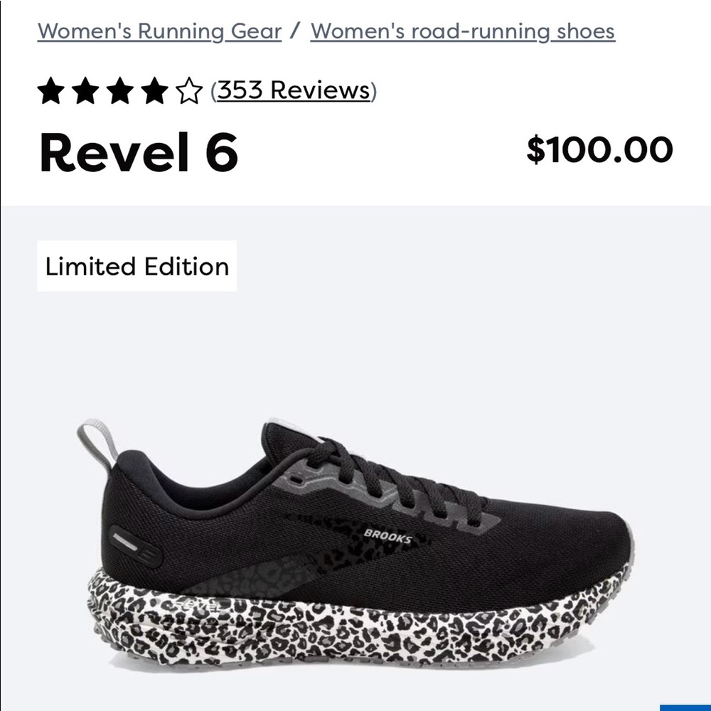 Brooks running sneakers black and cheetah. Revel 6